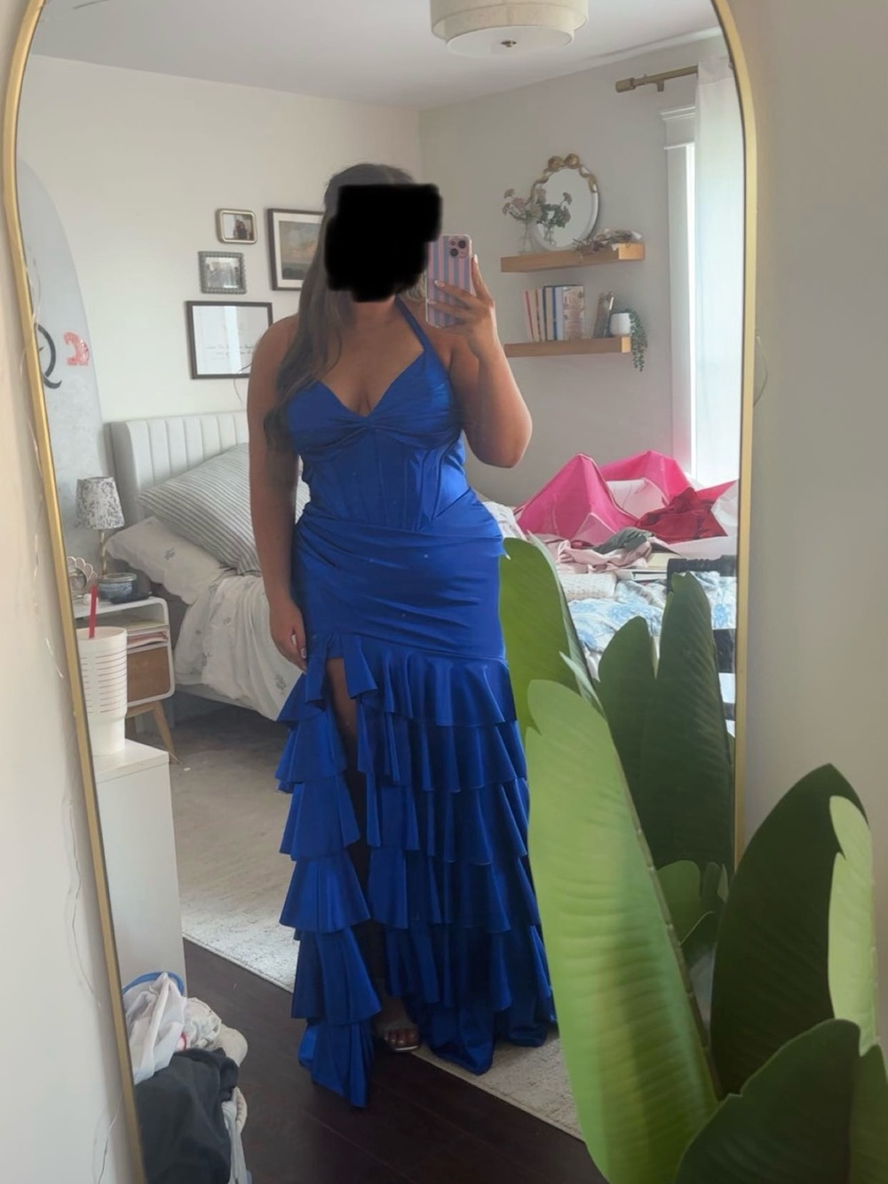 Sherri Hill Royal Blue Ruffled Halter Prom Gown
